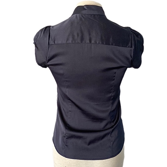 TEMT dark navy satiny puff short sleeve Blouse Ruffle front - Picture 6 of 8
